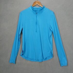 G4Free Athletic Jacket Womens Medium Blue Thumbhole Sleeve Mock Neck Half Zip